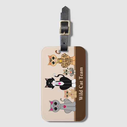Wilde kat Team voor beige en bruin Bagagelabel (Voorkant (verticaal))
