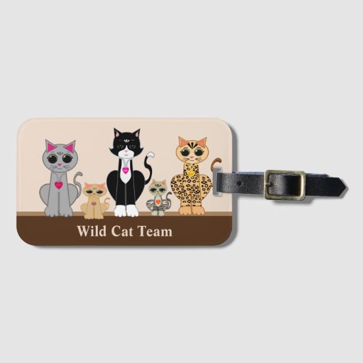 Wilde kat Team voor beige en bruin Bagagelabel (Voorkant (horizontaal))