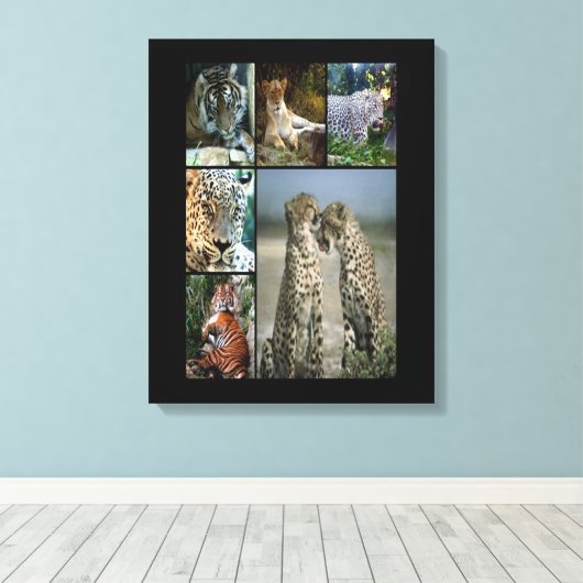 Wilde katten collage Wrapped Canvas (Insitu (Houten vloer))