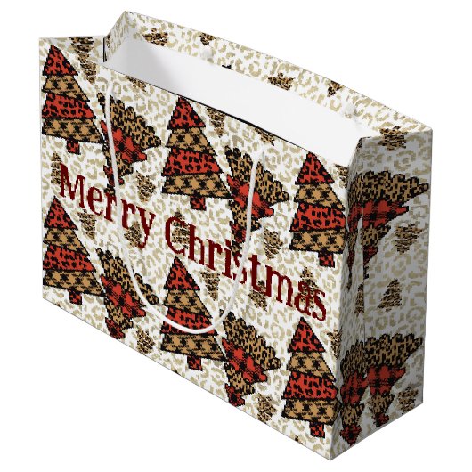 Wilde kerstbomen inpakpapier groot cadeauzakje (Achterkant Gekanteld)