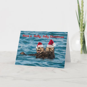 Wilde kerstkaart, Otters die kerstmanden dragen Feestdagen Kaart