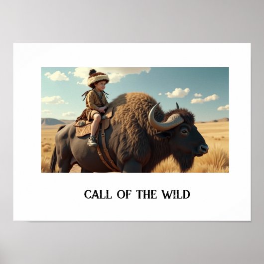 Wilde kind op de bizon rijdend poster (Voorkant)