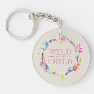 Wilde kindkleurige veren waterverf kunst sleutelhanger