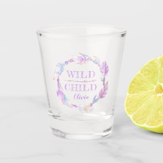 Wilde kindkleurige waterverf paarse gewoonte shot glas (Voorkant)