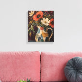 Wilde klaprozen in een patchwork-aarden kruik bloe canvas afdruk (Insitu (Woonkamer))