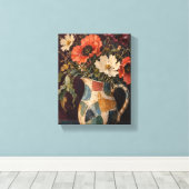 Wilde klaprozen in een patchwork-aarden kruik bloe canvas afdruk (Insitu (Houten vloer))
