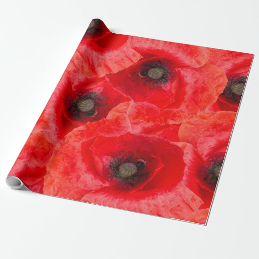 Wilde klaprozen patroon cadeaupapier (Uitgerold)