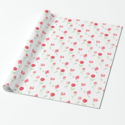 Wilde klaprozen patroon cadeaupapier (Uitgerold)