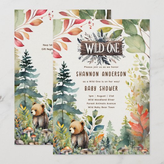 Wilde kleine beer bosdieren rustiek kaart (Voorkant / Achterkant)