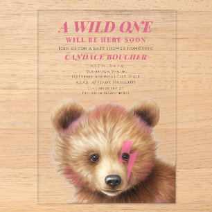 Wilde Kleine Bliksemschicht Welp Roze Baby Shower Acryl Uitnodigingen