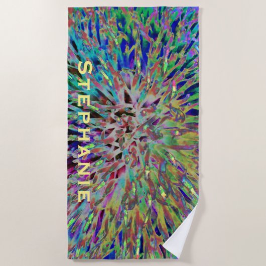 Wilde kleuren Paars blauw, Abstract met gele naam Strandlaken (Voorkant)