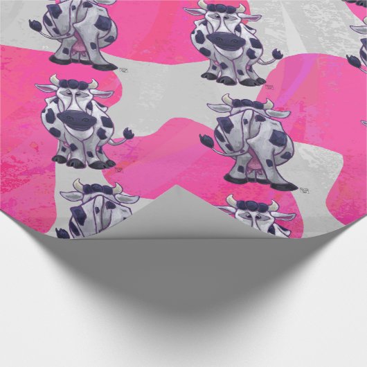 Wilde Koe Roze en Wit Cadeaupapier (Hoek)