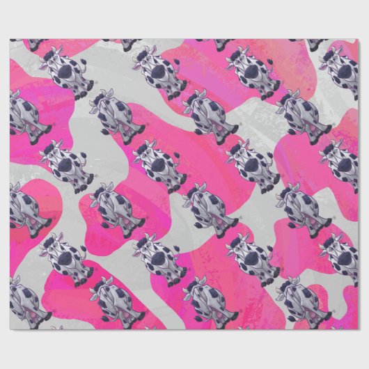 Wilde Koe Roze en Wit Cadeaupapier (Vlak)
