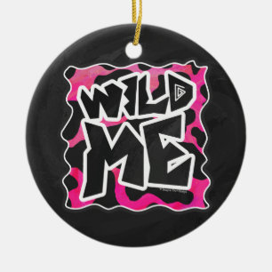 Wilde Koe Roze en Wit Keramisch Ornament