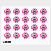Wilde Koe Roze en Wit Ronde Sticker (Vel)