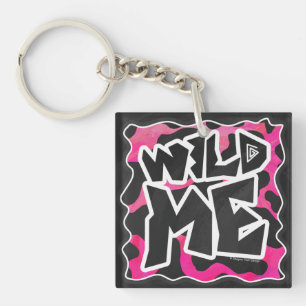 Wilde Koe Roze en Wit Sleutelhanger