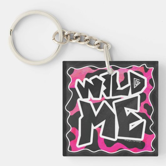 Wilde Koe Roze en Wit Sleutelhanger (voorkant)