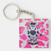 Wilde Koe Roze en Wit Sleutelhanger (voorkant)