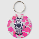 Wilde Koe Roze en Wit Sleutelhanger (Voorkant)