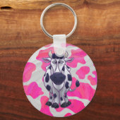 Wilde Koe Roze en Wit Sleutelhanger (Voorkant)