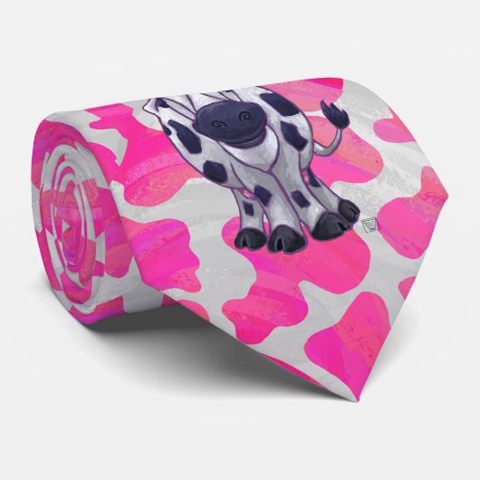 Wilde Koe Roze en Wit Stropdas (Opgerold)