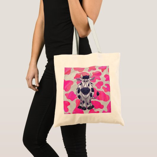 Wilde Koe Roze en Wit Tote Bag (Voorkant (product))