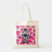 Wilde Koe Roze en Wit Tote Bag (Voorkant)