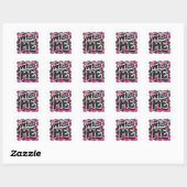 Wilde Koe Roze en Wit Vierkante Sticker (Vel)