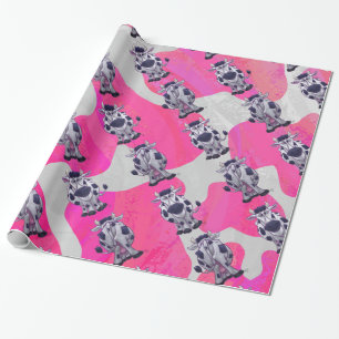 Wilde Koe Roze en Witte Cadeaupapier