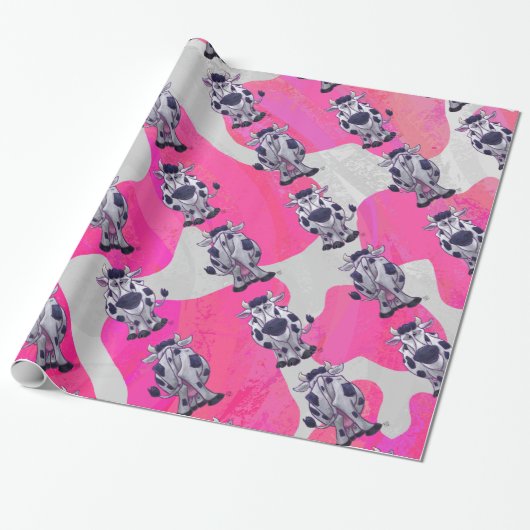 Wilde Koe Roze en Witte Cadeaupapier (Uitgerold)