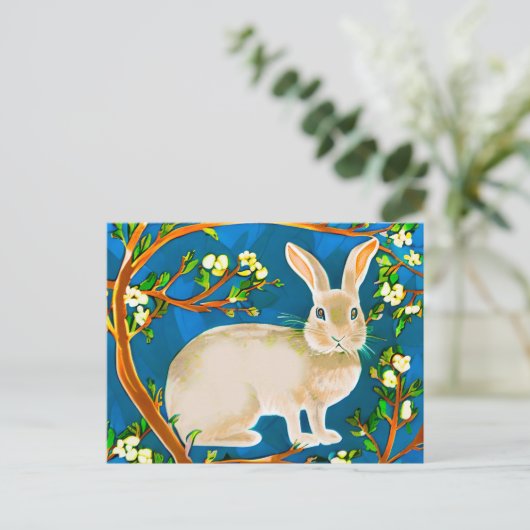 Wilde konijn en bloeiende takken briefkaart (Staand voorkant)