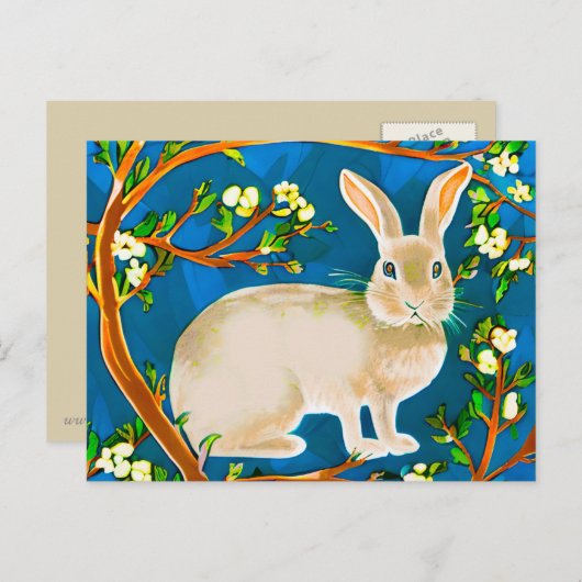Wilde konijn en bloeiende takken briefkaart (Voorkant / Achterkant)
