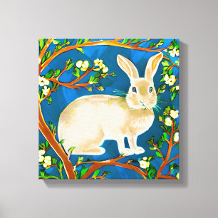 Wilde konijn en bloeiende takken canvas afdruk