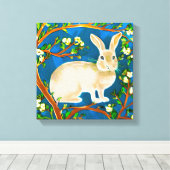 Wilde konijn en bloeiende takken canvas afdruk (Insitu (Houten vloer))