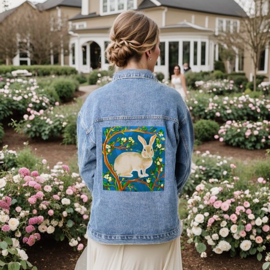 Wilde konijn en bloeiende takken denim jacket (Huwelijk Achterkant)