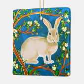 Wilde konijn en bloeiende takken keramisch ornament (Links)