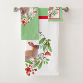 Wilde Konijn en Rode Bloemenkrans Bad Handdoek