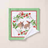 Wilde Konijn en Rode Bloemenkrans Bad Handdoek (Wasdoekje)