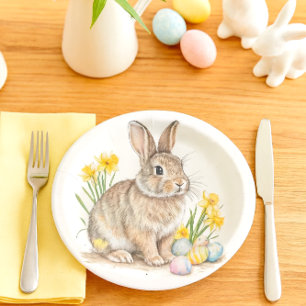 Wilde konijn met narcissen Pasen Papieren Bordje