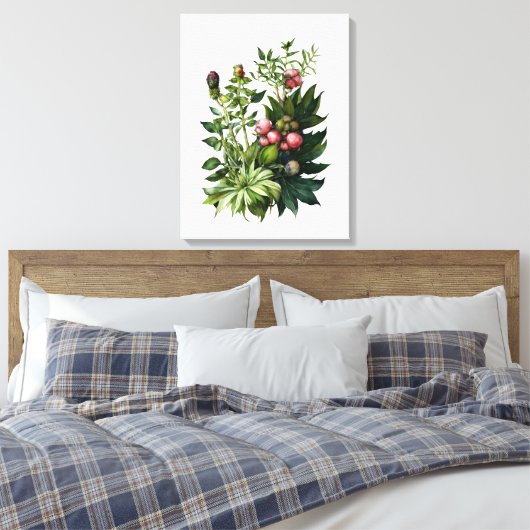 Wilde kruiden en bloemen waterverf canvas kunst (Insitu (Slaapkamer))