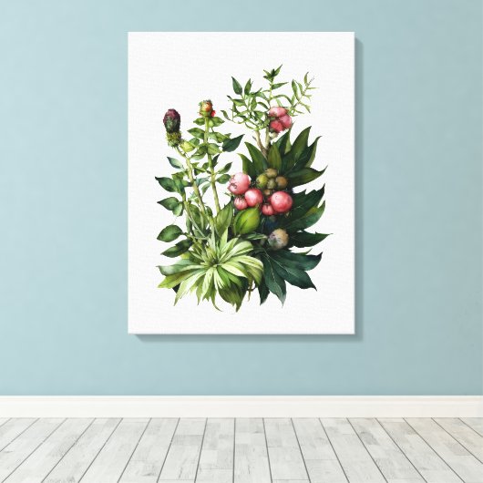 Wilde kruiden en bloemen waterverf canvas kunst (Insitu (Houten vloer))