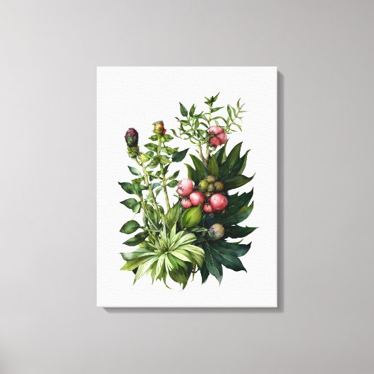 Wilde kruiden en bloemen waterverf canvas kunst (Voorkant)