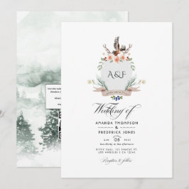 Wilde Laurea Woud Kam QR Code RSVP Huwelijk Kaart