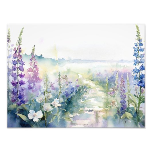 Wilde Lavendel bloemen in aquarel Foto Afdruk (Voorkant)