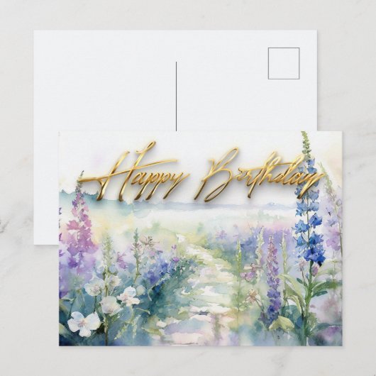 Wilde lavendelbloemen Gefeliciteerd met je verjaar Briefkaart (Voorkant / Achterkant)