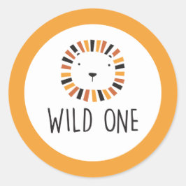 Wilde leeuw eerste verjaardag Papieren borden Ronde Sticker