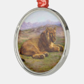 Wilde Leeuw in de Afrikaanse Savanne Metalen Ornament (Links)