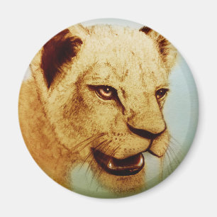 Wilde leeuw, realistische dierenartsenronde Magnet