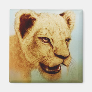 Wilde Leeuw, Realistische Dierenkunst Vierkante Ma Magneet