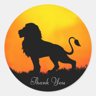 Wilde leeuw & zonsopgang in een jungle Dank je Ronde Sticker